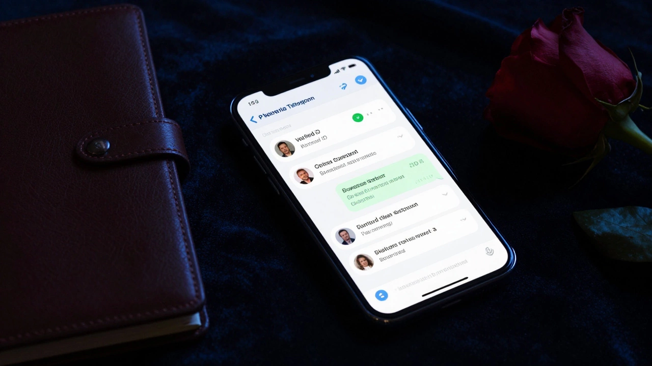 A smartphone screen displaying a private encrypted chat for a vetted escort appointment.